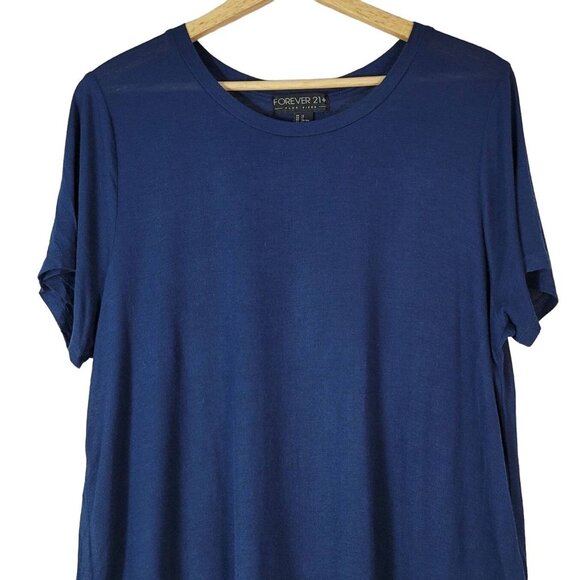 Forever 21 Pullover Top Blue Plus 1X Chiffon Hem Round Neck Short Sleeve Stretch - Picture 2 of 6